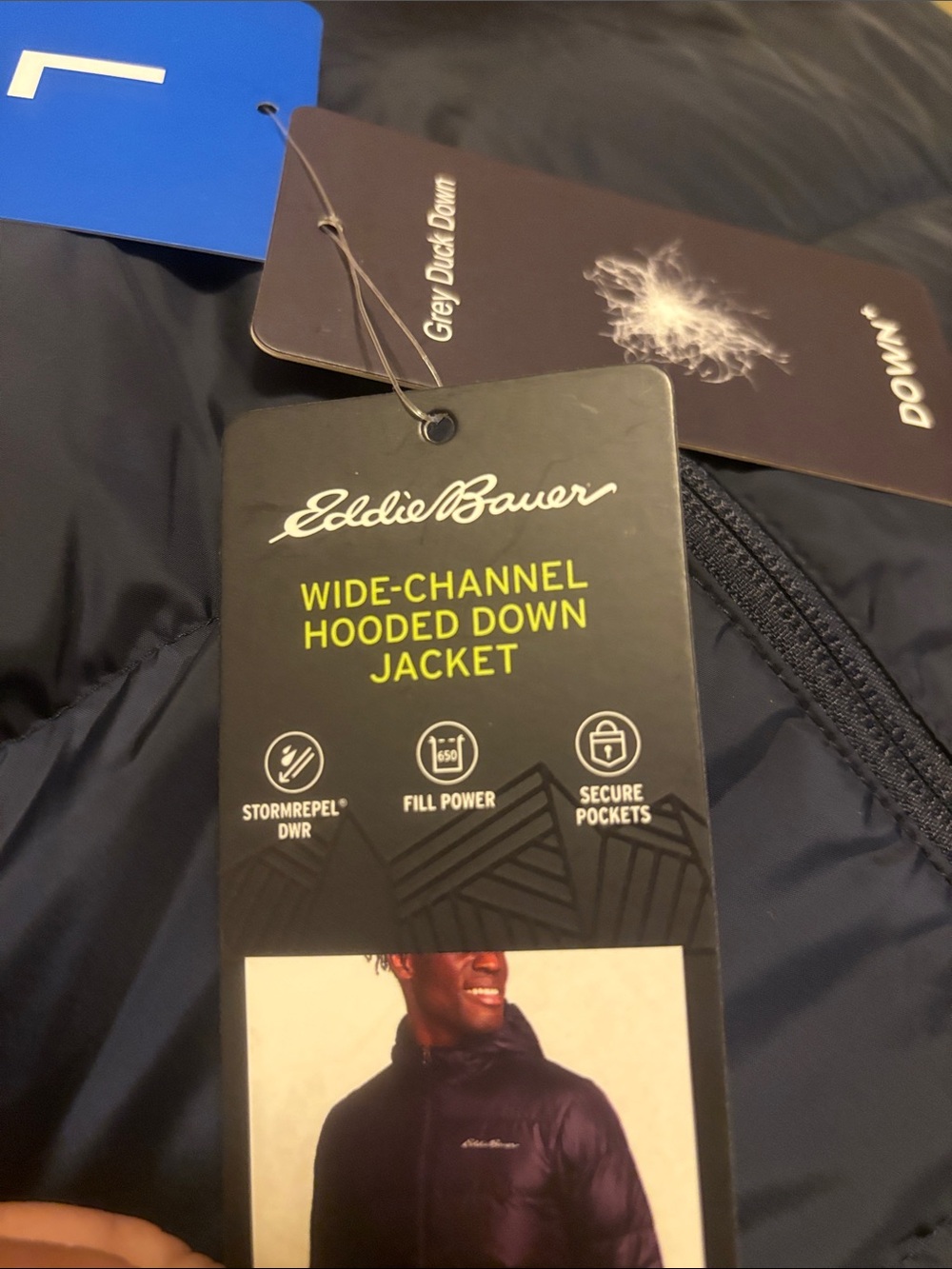 Eddie Bauer Navy Hooded Packable Puffer Jacket - Picture 7 of 7